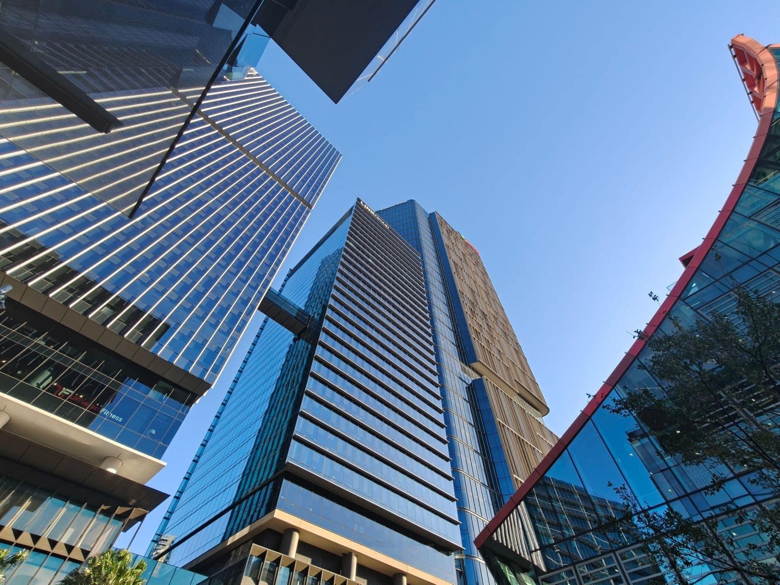 Looking up at the office towers of the Parramatta CBD in Western Sydney