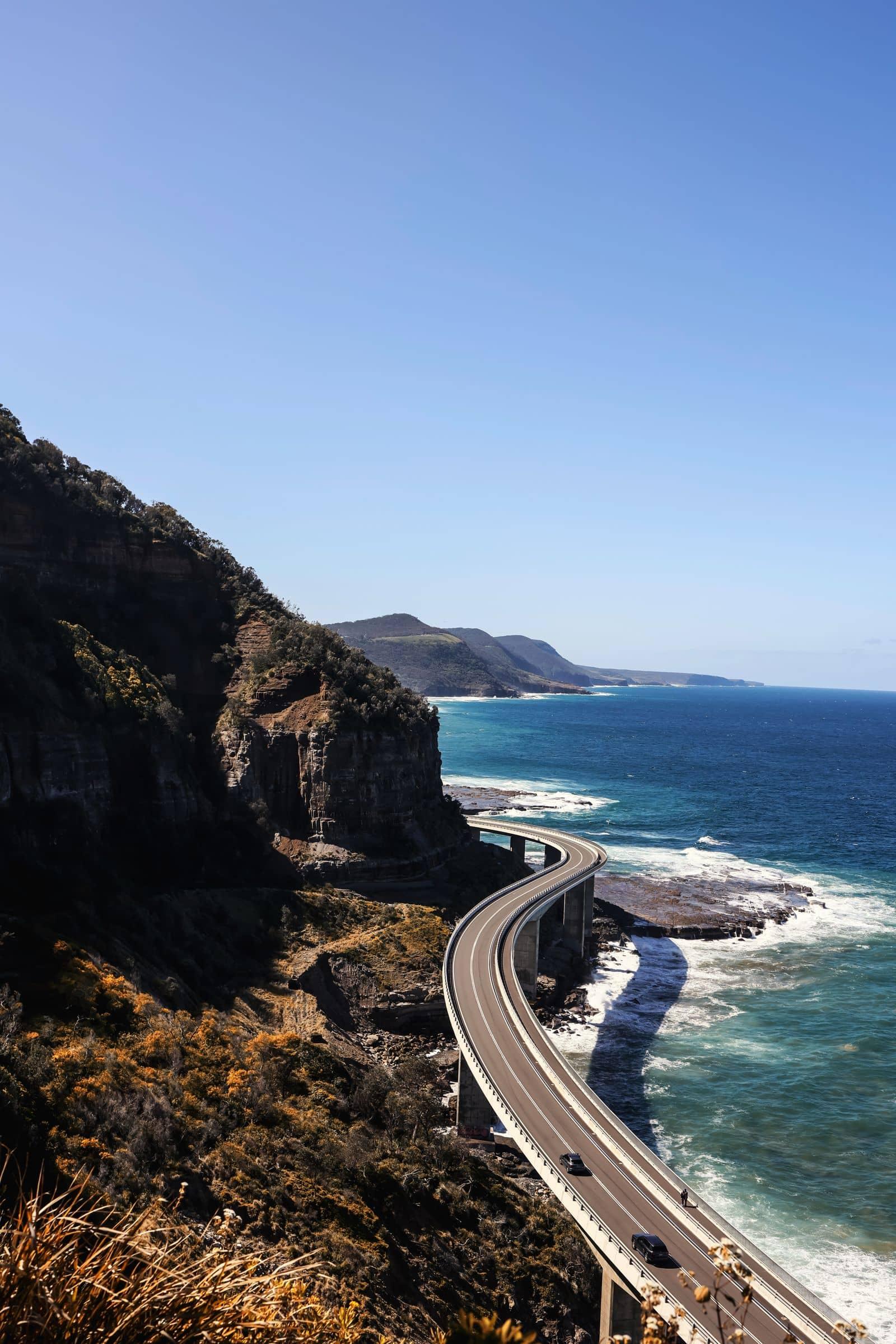 The Sea Cliff Bridge curving along the Illawarra coastline near Wollongong